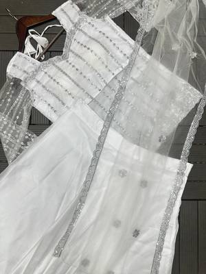 White Color Sequence Embroidery Work Rangoli Silk Lehenga Choli Set 4