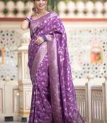 Lavender woven silk saree elegant banarasi style wedding wear with blouse