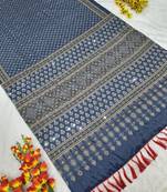 Blue Color Printed And Real Mirror Work Chinon silk blendSaree
