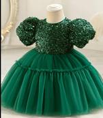 Emerald green sequin work net princess party gown