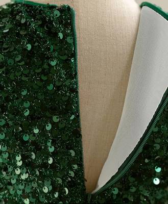 Emerald green sequin work net princess party gown 3