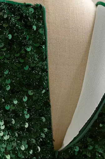 Emerald green sequin work net princess party gown