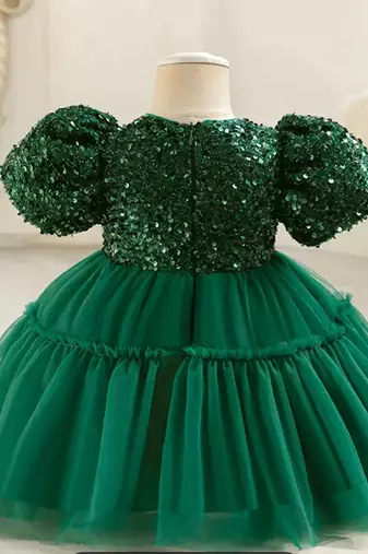 Emerald green sequin work net princess party gown