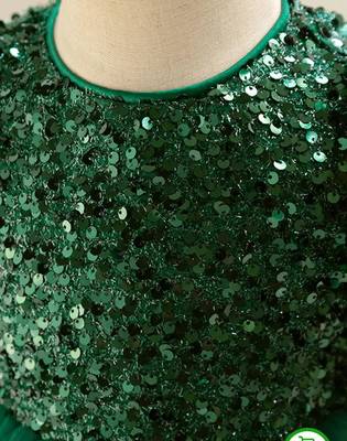 Emerald green sequin work net princess party gown 5