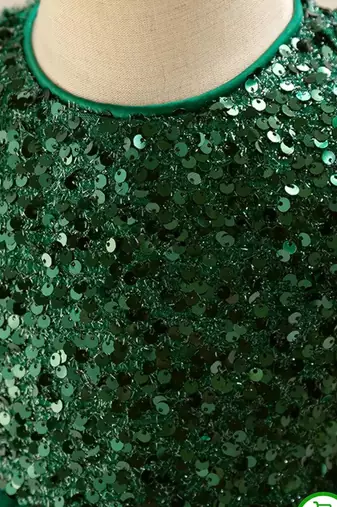 Emerald green sequin work net princess party gown