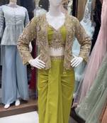 Paroot Green Color Embroidery Work Creap Satin Blouse Dhoti Set