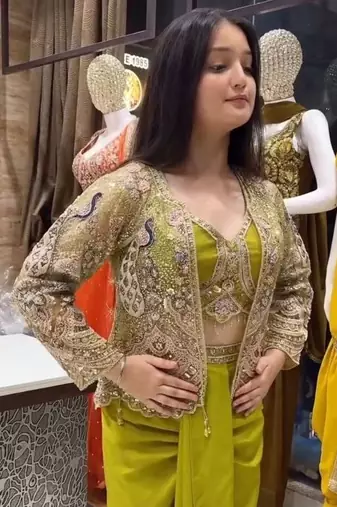 Paroot Green Color Embroidery Work Creap Satin Blouse Dhoti Set