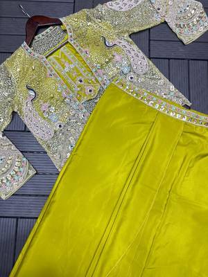 Paroot Green Color Embroidery Work Creap Satin Blouse Dhoti Set 5