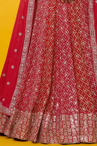  red sequins georgette lehenga set choli with dupatta