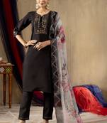 Black roman silk straight kurti pant dupatta set