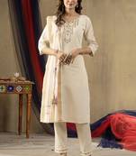 Off white shimmer gold silk straight kurti pant dupatta set