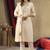 Off white shimmer gold silk straight kurti pant dupatta set