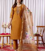 Mustard viscose silk straight kurti pant dupatta set