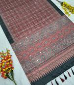 Red Color Printed And Real Mirror Work Chinon silk blendSaree