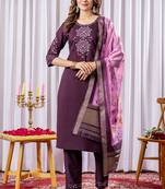 Wine viscose silk straight kurti pant dupatta set