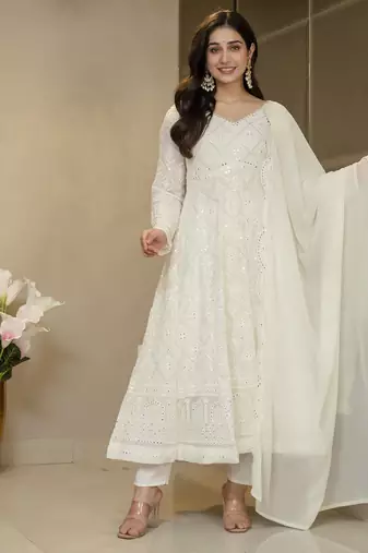 Off white georgette   party wear embroidery   suit set