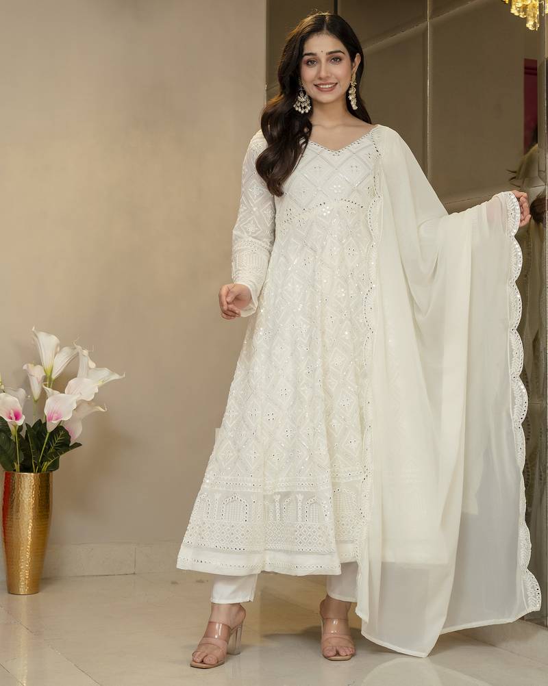 Off white georgette   party wear embroidery   suit set