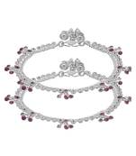 Purple Stones Adorned Silver Toned Anklet Pair