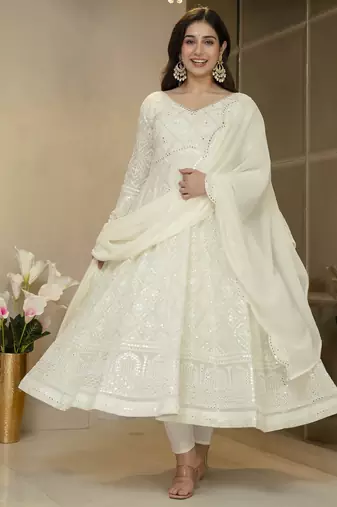 Off white georgette   party wear embroidery   suit set