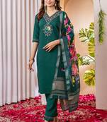 Green marina viscose silk straight kurti pant dupatta set