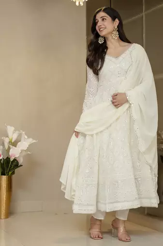 Off white georgette   party wear embroidery   suit set