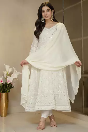 Off white georgette   party wear embroidery   suit set