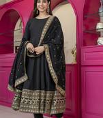 Black rayon party wear embroidery suit set