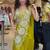 yellow embroidery sequin chinon silk ready to wear saree