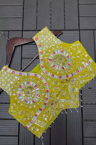 yellow embroidery sequin chinon silk pre-stitched saree