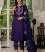 Violet marina silk straight kurti pant dupatta set
