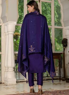 Violet marina silk straight kurti pant dupatta set 2