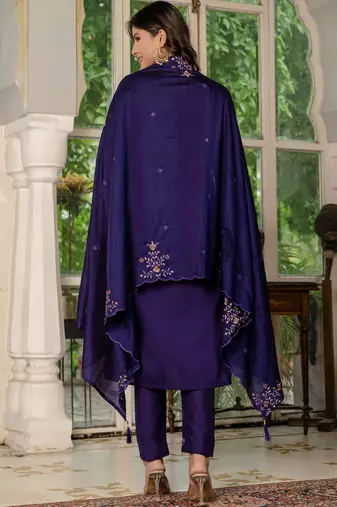 Violet marina silk straight kurti pant dupatta set