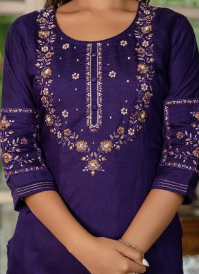 Violet marina silk straight kurti pant dupatta set 3