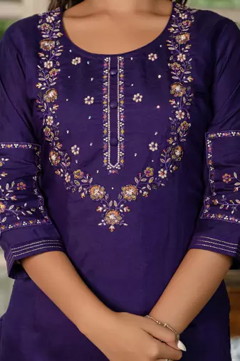 Violet marina silk straight kurti pant dupatta set