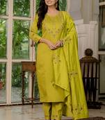 Mustard marina silk straight kurti pant dupatta set