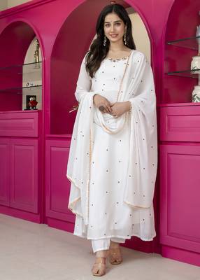White georgette party weae embroidery suit set 1