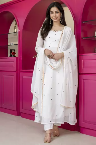 White georgette party weae embroidery suit set
