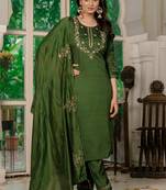 Mahendi green marina silk straight kurti pant dupatta set