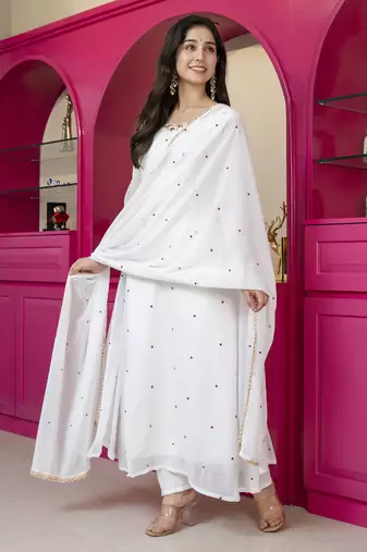 White georgette party weae embroidery suit set