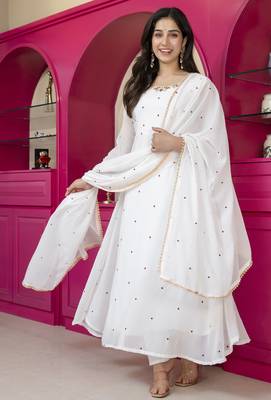 White georgette party weae embroidery suit set 4