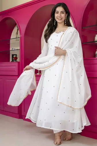 White georgette party weae embroidery suit set