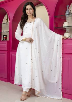White georgette party weae embroidery suit set 5
