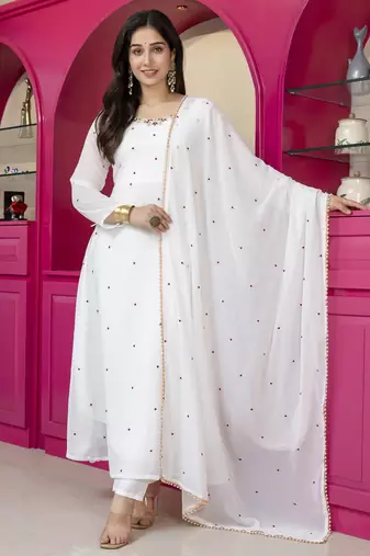 White georgette party weae embroidery suit set