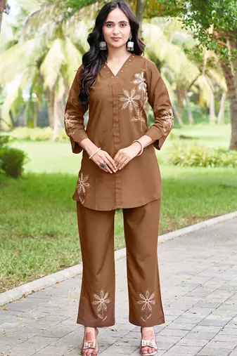Light brown heavy rayon kurta pent
