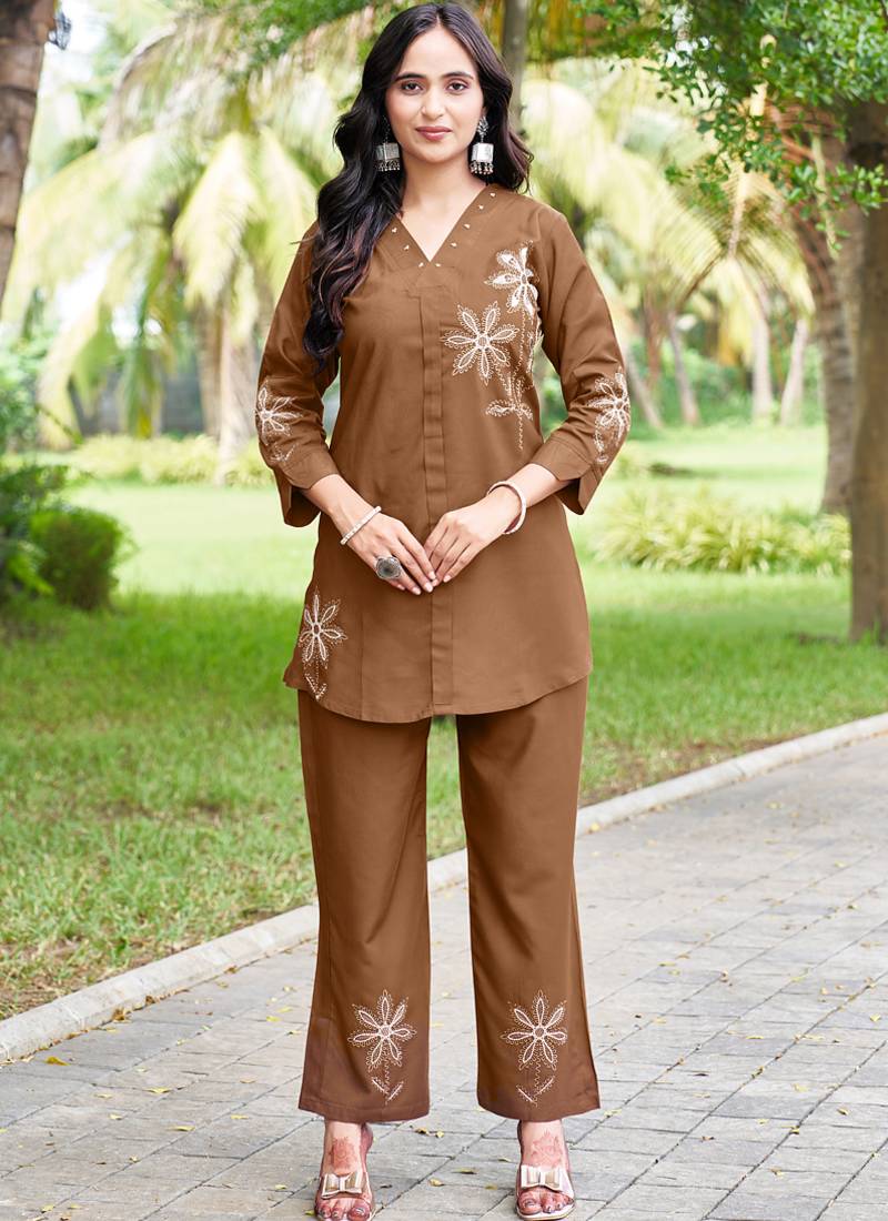 Light brown heavy rayon kurta pent