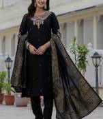 Black roman silk straight kurti pant dupatta set