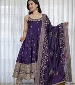 Purple vichitra silk party wear embroidery suit set