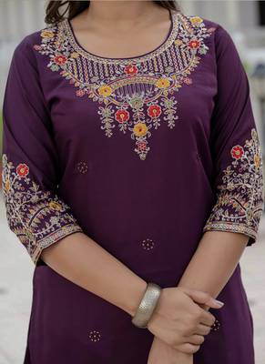 Wine roman silk straight kurti pant dupatta set 3
