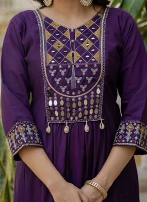 Purple viscose roman silk straight kurti pant dupatta set 2