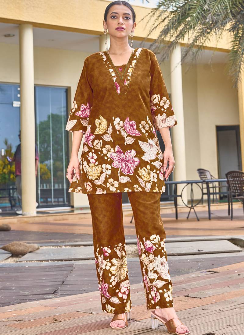 Light brown pure cotton kurta pent